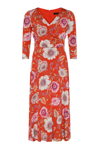 Tia - Jersey Wrap style dress - Orange floral print