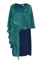 Load image into Gallery viewer, Godske - Chiffon Dress with Waterfall overtop - Emerald &amp; Blue
