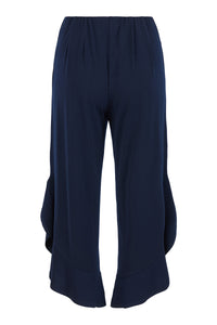 Tia - Frilly sided Jersey trousers - Navy