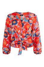 Load image into Gallery viewer, Tia - Tie front Blouse - Coral Poppy print