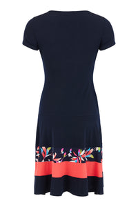 Tia - Shortsleeved fitted flare dress - Navy with coral band