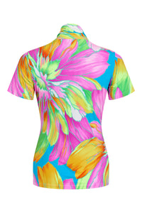 Tia- Short Sleeved crossover top - Tropical pink Print