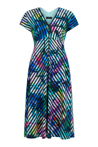 Tia - V Neck Short sleeved dress - Stripy Print