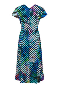 Tia - V Neck Short sleeved dress - Stripy Print