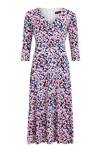 Load image into Gallery viewer, Tia - Cross over faux Wrap Dress - Pink &amp; Blue ditsy print