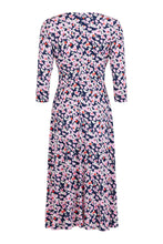 Load image into Gallery viewer, Tia - Cross over faux Wrap Dress - Pink &amp; Blue ditsy print