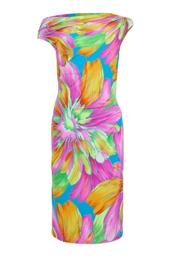 Tia - Slash Neck Dress - Tropical Floral Print