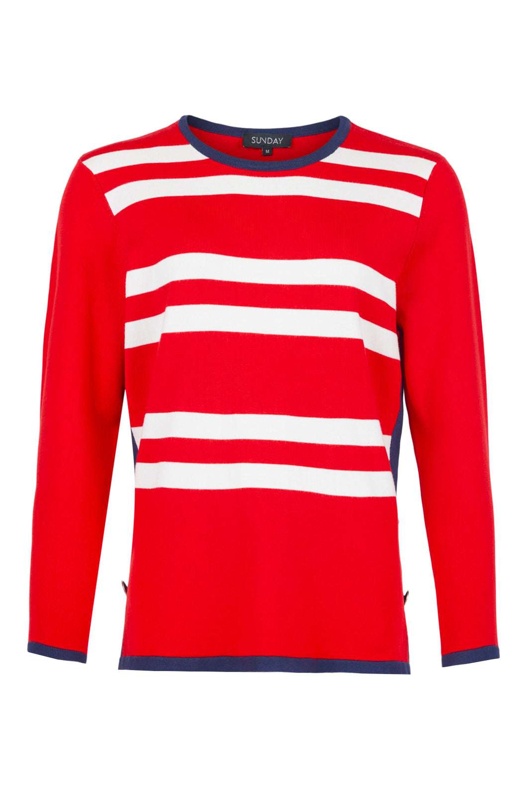 Sunday - Soft round neck Sweater - Red /White Stripe