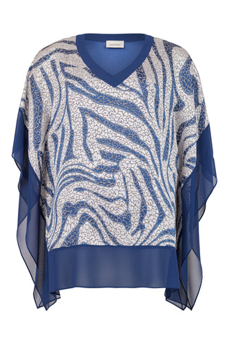 Godske - V Neck relaxed blouse - Blue & Silver print