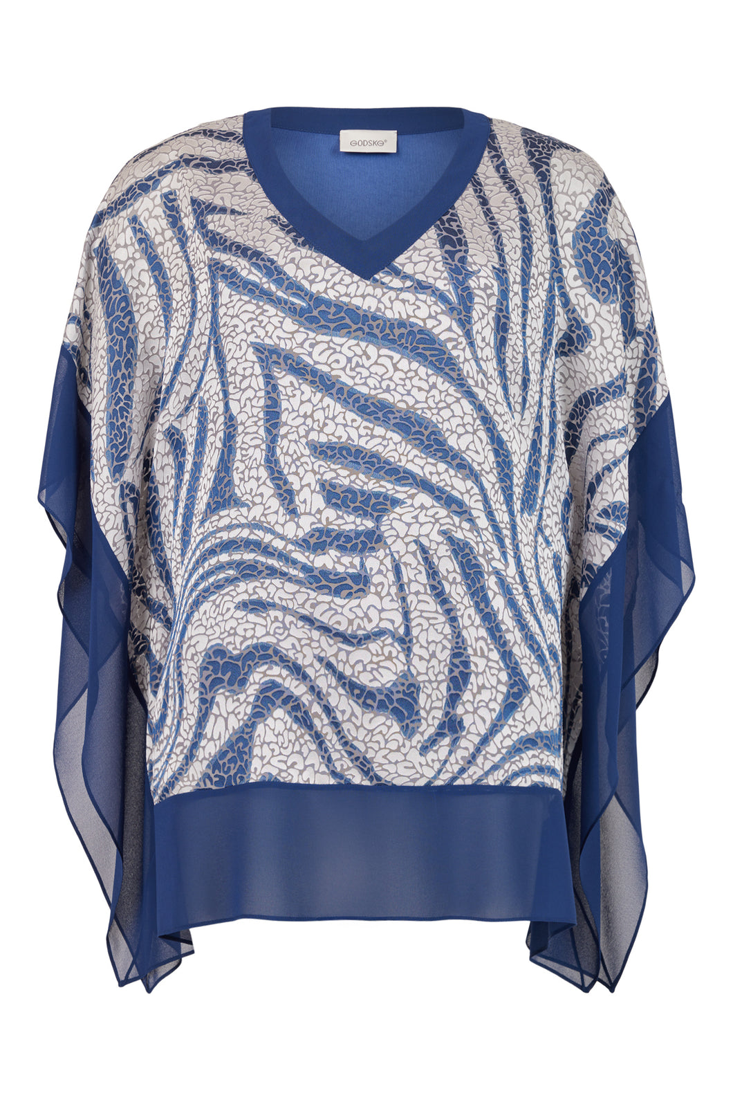 Godske - V Neck relaxed blouse - Blue & Silver print