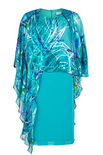 Godske - Straight Dress with overlay blouse - Turquoise Print mix