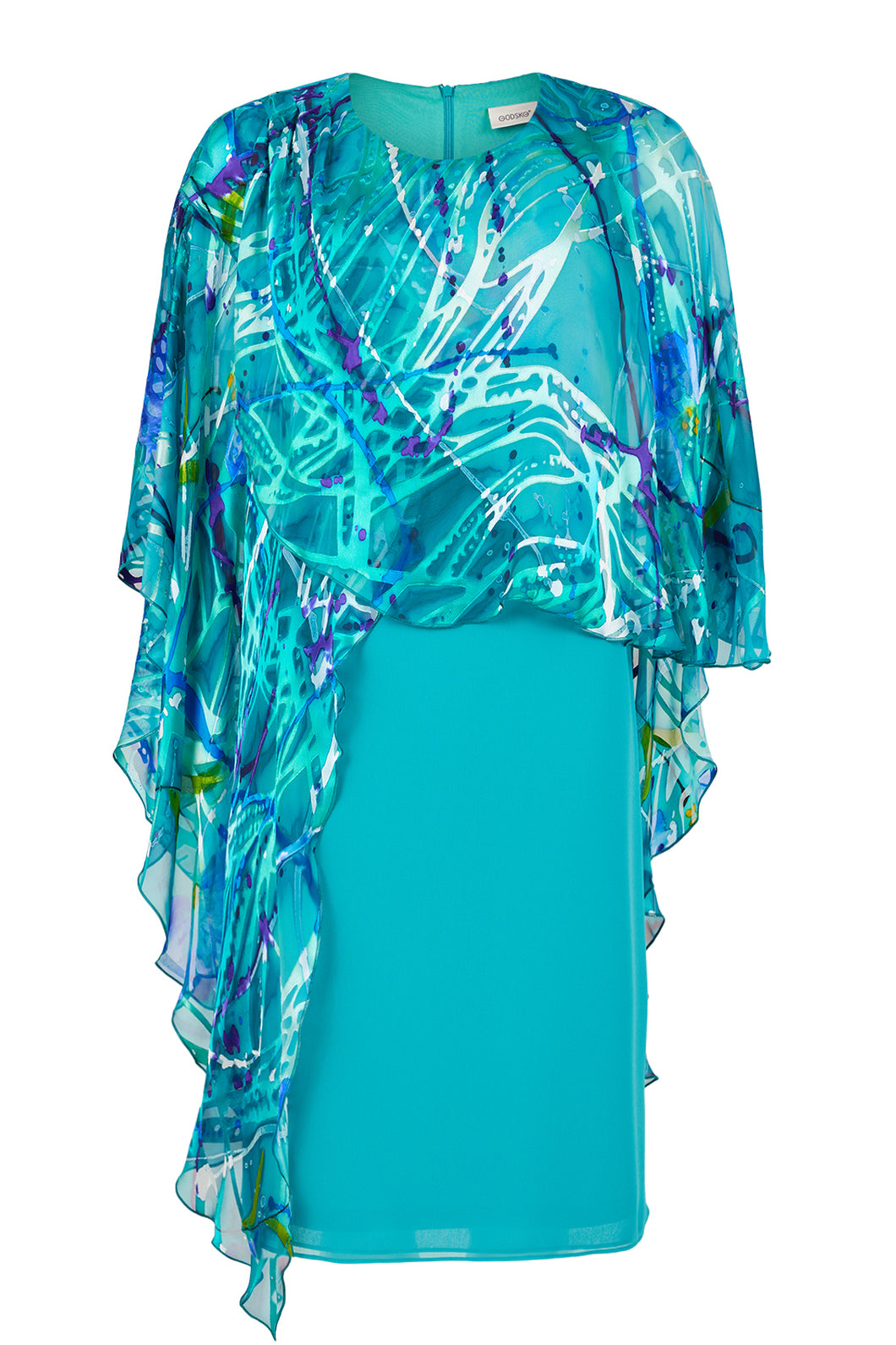 Godske - Straight Dress with overlay blouse - Turquoise Print mix