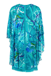 Godske - Straight Dress with overlay blouse - Turquoise Print mix