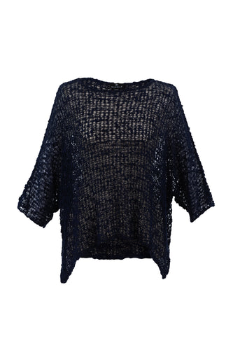 Marble - Oversized Wide Neck Open Knit Top - Navy