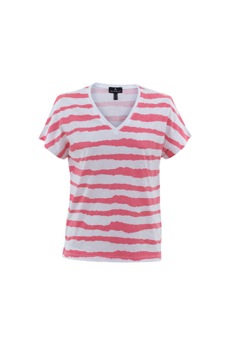 Marble - V Neck Tee Shirt - Coral Stripe