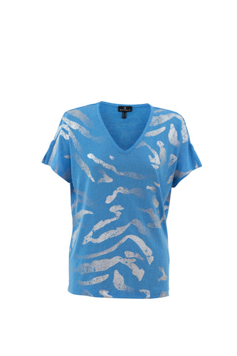 Marble - Relaxed T Shirt - Mid Blue & Silver foil print
