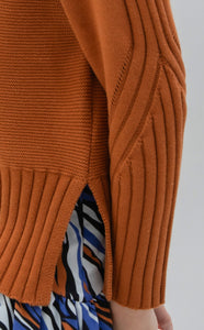 Marble - Chunky Cowl Neck Sweater - Rust - 7604