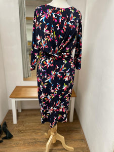 Tia - Cross Over front tie Dress - Navy & Multi flower print