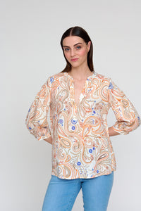 Bariloche - Balonga - Paisley print blouse - Orange & Cream