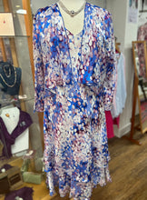 Load image into Gallery viewer, Allison - Sleeveless v neck with Bolero jacket. - Blue &amp; pink ditsy print