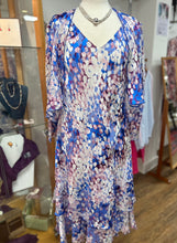 Load image into Gallery viewer, Allison - Sleeveless v neck with Bolero jacket. - Blue &amp; pink ditsy print