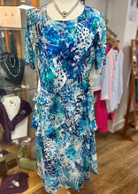 Load image into Gallery viewer, Allison - Silk Short Sleeved Ruffle frill dress - Turquoise &amp; Blue