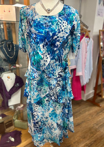 Allison - Silk Short Sleeved Ruffle frill dress - Turquoise & Blue