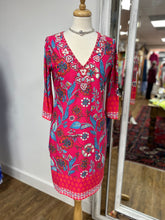 Load image into Gallery viewer, K Design - 3/4 Sleeve Beaded V Neck Dress - Hot Pink
