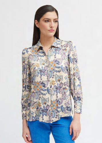 Bariloche - Grus - Long Sleeve Shirt -  Cream & Blue Floral Print