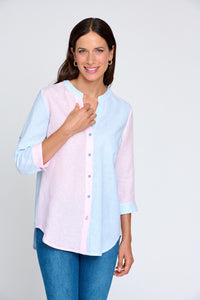 Bariloche - Lieja - Grandad Shirt - Pink & Blue stripe