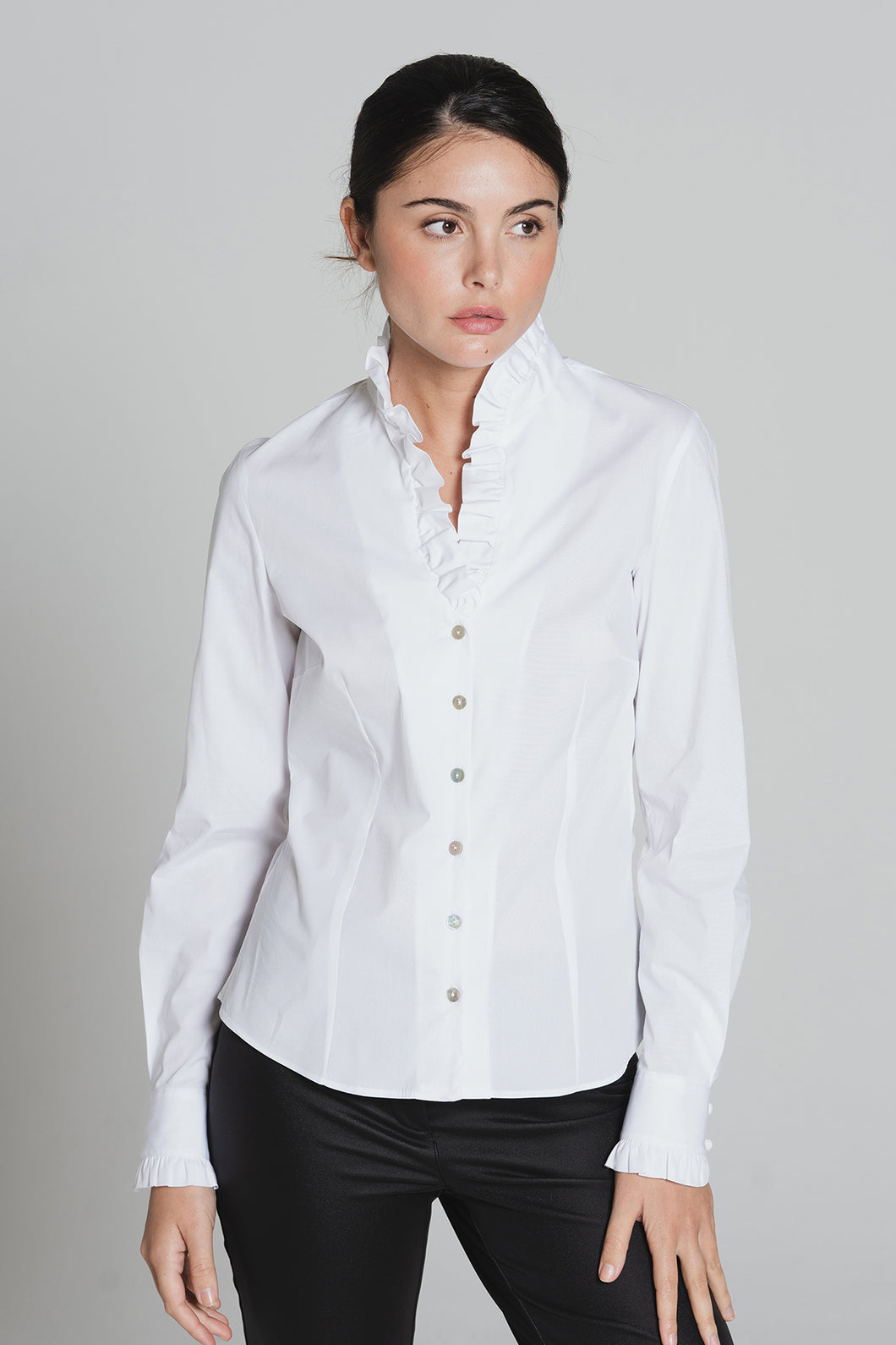 Bariloche - Lucar - Long Sleeved frilly neck shirt - White