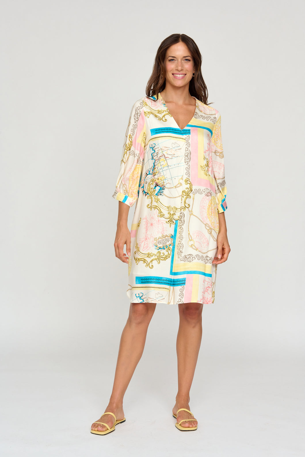 Bariloche - Luezas - Versace style print Dress - Lemon & Pink