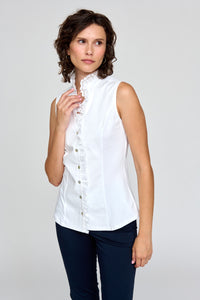 Bariloche - Olvera- Sleeveless shirt with Broderie Anglaise trim - White