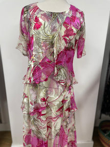 Allison - Silk layered dress - Fuchsia/ White