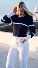 Load image into Gallery viewer, Marble - Soft round neck Sweater - Navy &amp; White