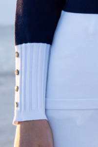 Marble - Soft round neck Sweater - Navy & White