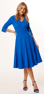 Tia - 3/4 sleeved Panelled dress - Cobalt blue