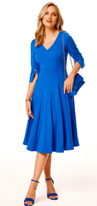 Tia - 3/4 sleeved Panelled dress - Cobalt blue