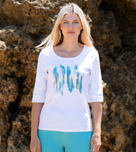 Load image into Gallery viewer, Marble - 3/4 length T - shirt - Aqua &amp; Silver print
