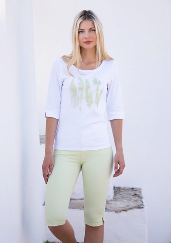 Marble - 3/4 length T -Shirt - Lime & Silver print