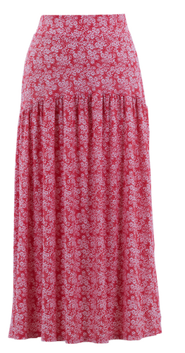 Marble - Pleated Skirt - Red & White floral print