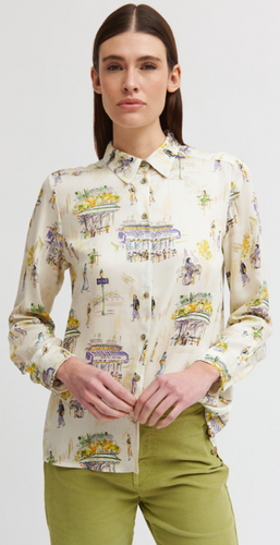 Tinta - Gema - Parisienne  Print Shirt  - Cream & Blue