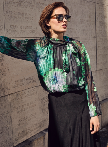 Molly Jo - Tie Neck Blouse - Floral Green Print - 7417