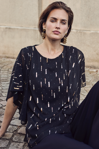 Molly Jo - Short Sleeved Layered Chiffon Blouse