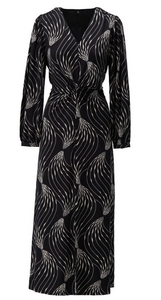 K Design - V Neck Maxi Dress - Curve print - Black & Cream - Z105