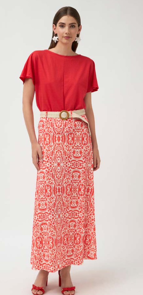 Tinta - Erandi - Long Belted Skirt - Coral Red