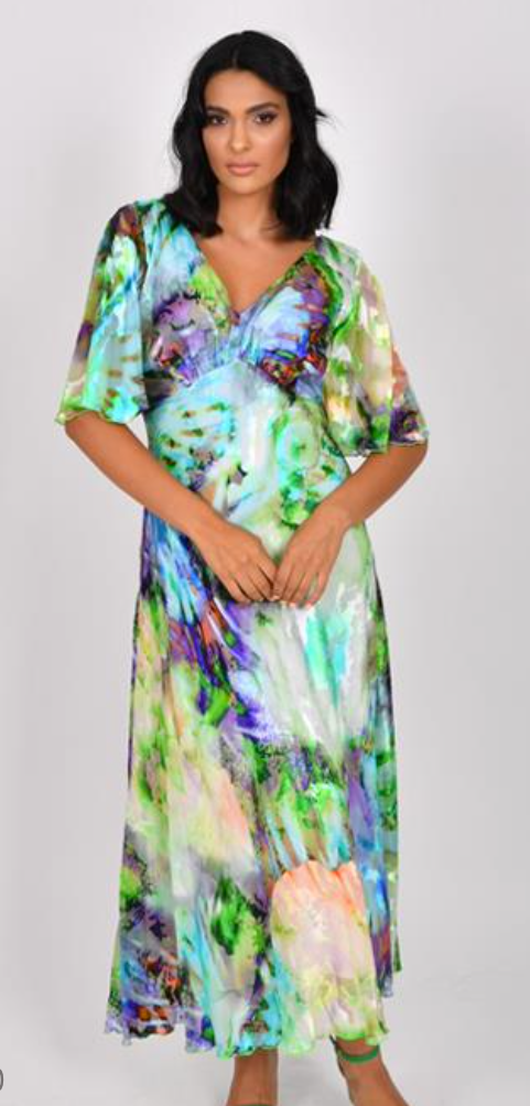 Allison- Silk Maxi Dress - Green Print