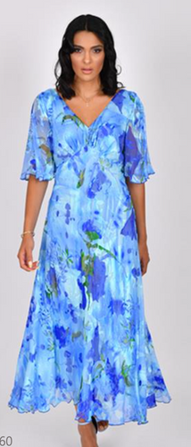 Allison - Silk maxi Dress - Blue & White