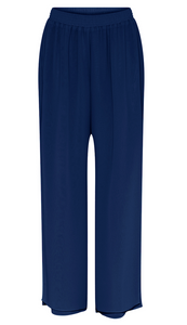 Godske - Chiffon Wide Leg Trousers with Side Split - Navy