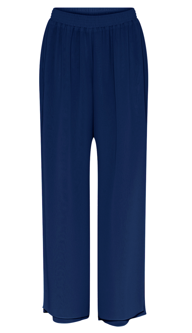 Godske - Chiffon Wide Leg Trousers with Side Split - Navy
